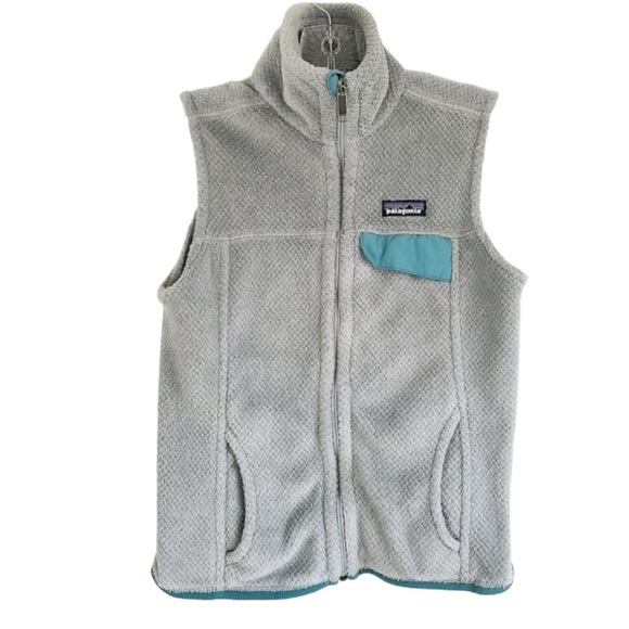 PATAGONIA Re-Tool Fleece Full Zip Vest in Gray w/ Teal Trim Size Small - Picture 1 of 4